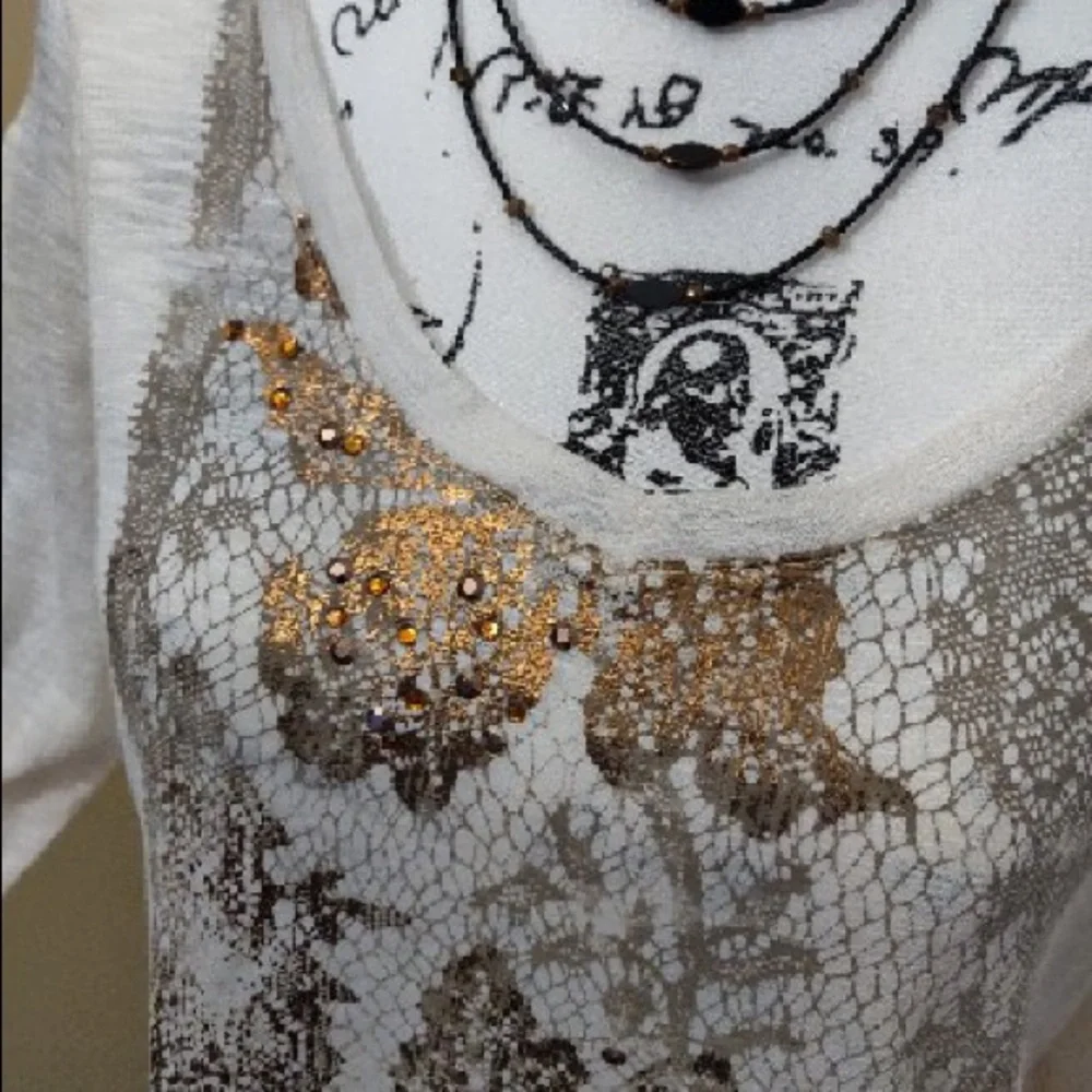 π2/$10ππβOR π«5/$25π«βΌοΈ Madison bronze gold Cream bronze rhinestone lace top - Picture 6 of 7